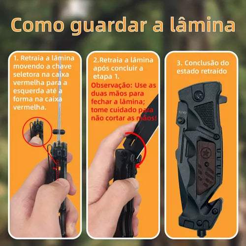 Canivete Retrátil Portátil De Bolso Faca Camping Pesca Caça