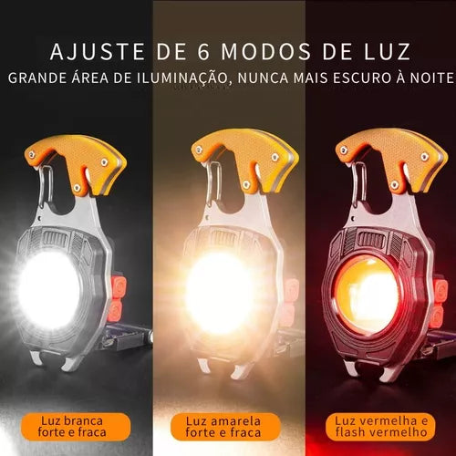 Lanterna Potente Mosquetão Isqueiro Apito Ferramenta Abridor