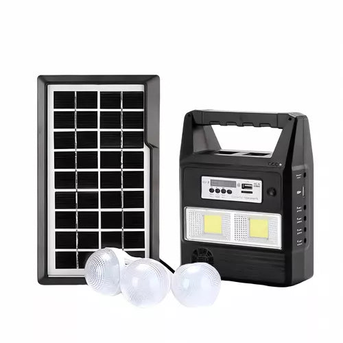 Kit Bateria Portátil Painel Solar 3 Lâmpadas Led Rádio Mp3