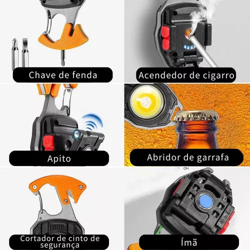 Lanterna Potente Mosquetão Isqueiro Apito Ferramenta Abridor