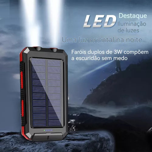 Powerbank 20000 Mah Carregador Solar C/luzes + Bússola Preto.