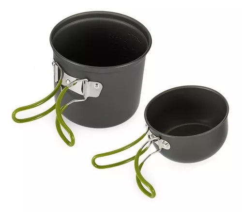 Mini Fogareiro + Conjunto Panela Camping 2 Peças+ Talheres
