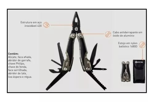 Alicate tático multitool Precision Invictus 9 funções trilha