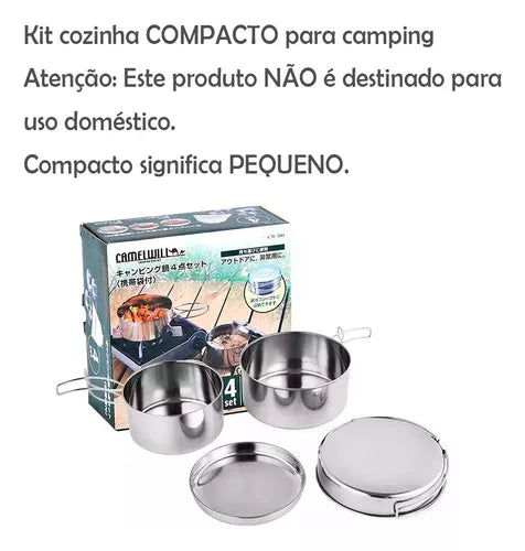 Conjunto De Panelas Inox Kit 4 Pçs Acampamento Camping Pesca