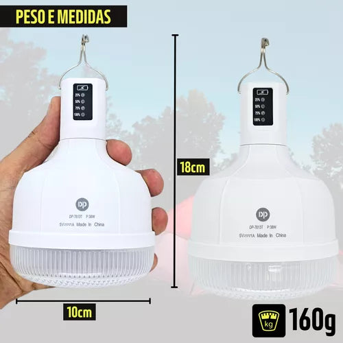 Lâmpada Camping Lampião Led Potente Solar Usb Barraca Pesca