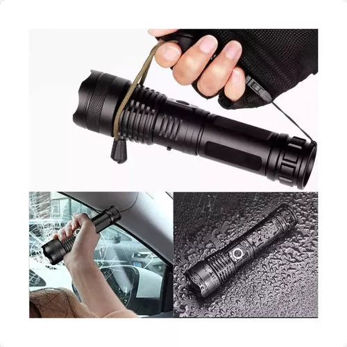 T9 Lanterna Tática Led Recarregável A Mais Potente Zoom Xhp Preto Luz Branco