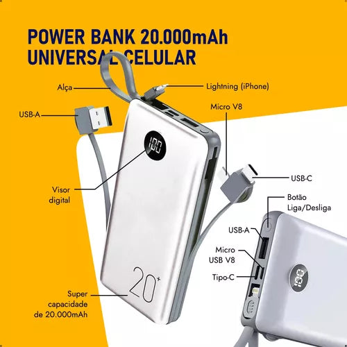 Power Bank 20.000mah Carregador Rápido Com Display Portátil