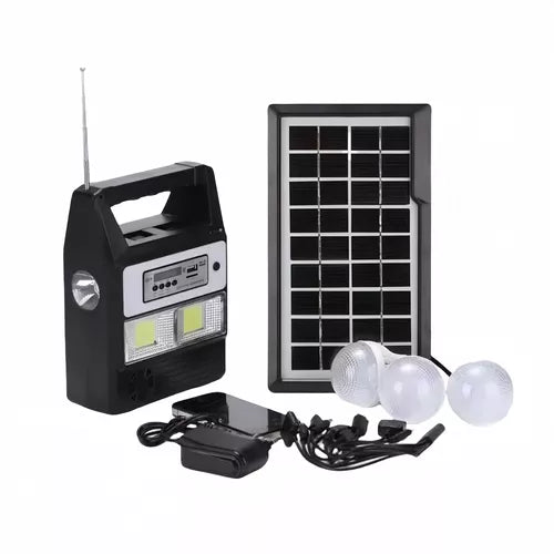 Kit Bateria Portátil Painel Solar 3 Lâmpadas Led Rádio Mp3