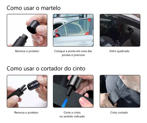 Quebra Vidro Carro Corta Cinto Emergência Portátil Preto