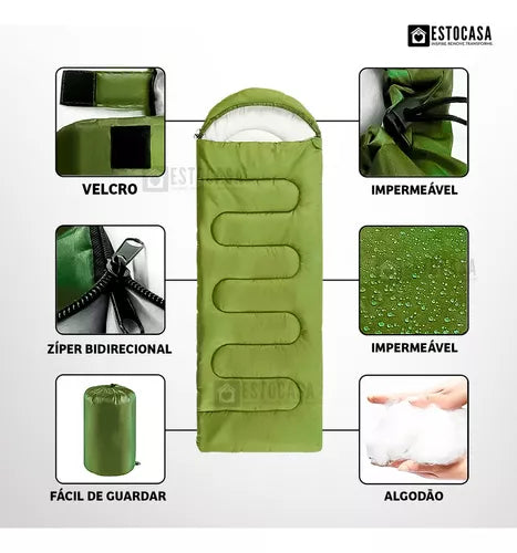 Saco De Dormir Com Capuz Estocasa Impermeável Zíper Acampar
