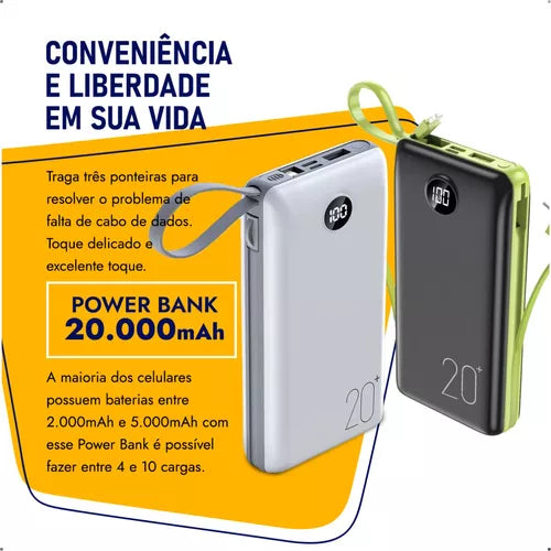 Power Bank 20.000mah Carregador Rápido Com Display Portátil