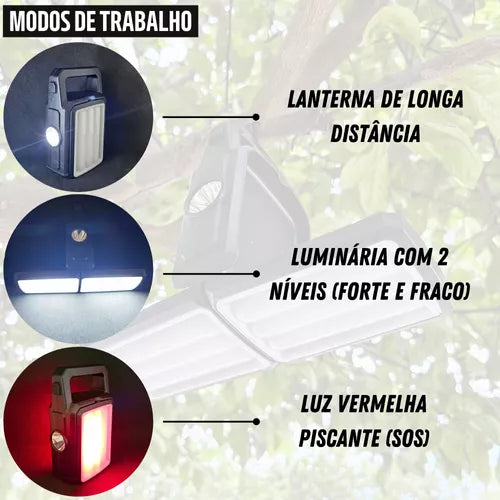 Lampião Led Recarregável Lâmpada Camping Solar Usb Pescaria