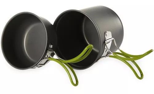 Mini Fogareiro + Conjunto Panela Camping 2 Peças+ Talheres