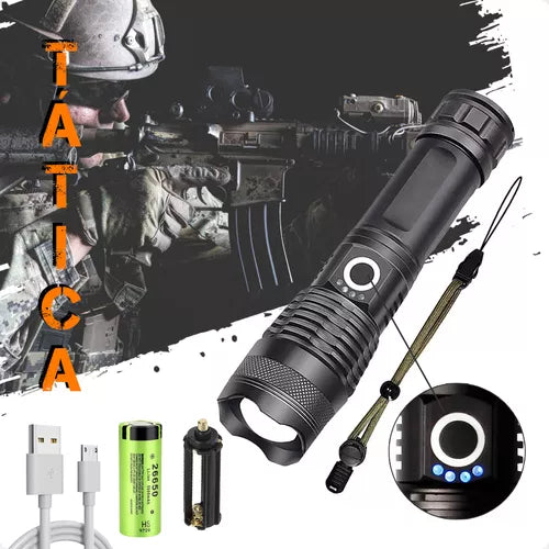 T9 Lanterna Tática Led Recarregável A Mais Potente Zoom Xhp Preto Luz Branco