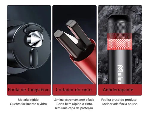 Quebra Vidro Carro Corta Cinto Emergência Portátil Preto