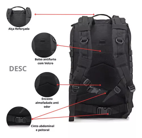 Mochila Tática Militar Impermeável Reforçada Grande 50l Eua