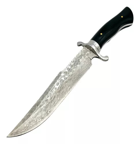 Faca Luxo Fulltang Lamina Alto-relevo Cabo Madeira Nobre