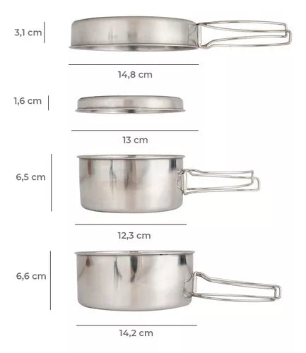 Conjunto De Panelas Inox Kit 4 Pçs Acampamento Camping Pesca