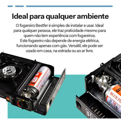 Bestfer fogareiro portátil camping ascendimento automático com Maleta