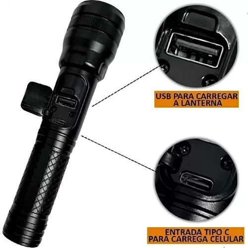 Lanterna Tática Recarregável Led W100 Super Potente