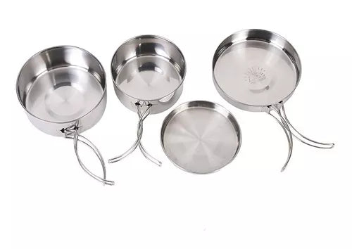 Conjunto De Panelas Inox Kit 4 Pçs Acampamento Camping Pesca