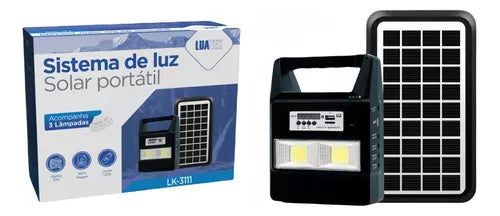 Kit Bateria Portátil Painel Solar 3 Lâmpadas Led Rádio Mp3