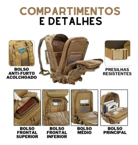 Mochila Militar Masculina Tática Impermeável Grande Trilha
