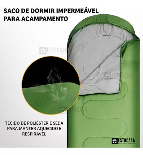 Saco De Dormir Com Capuz Estocasa Impermeável Zíper Acampar