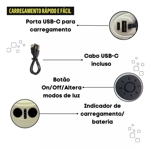 Lâmpada Para Acampamento Barraca Led Forte Recarregável Usb
