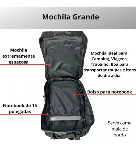 Mochila Tática Militar Impermeável Reforçada Grande 50litros