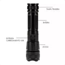 T9 Lanterna Tática Led Recarregável A Mais Potente Zoom Xhp Preto Luz Branco