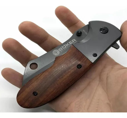 Canivete Semiautomático Boker Trilha Camping Tático Pesca Cor Madeira