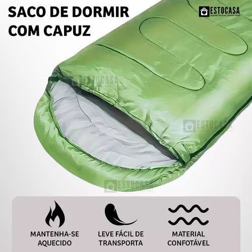 Saco De Dormir Com Capuz Estocasa Impermeável Zíper Acampar