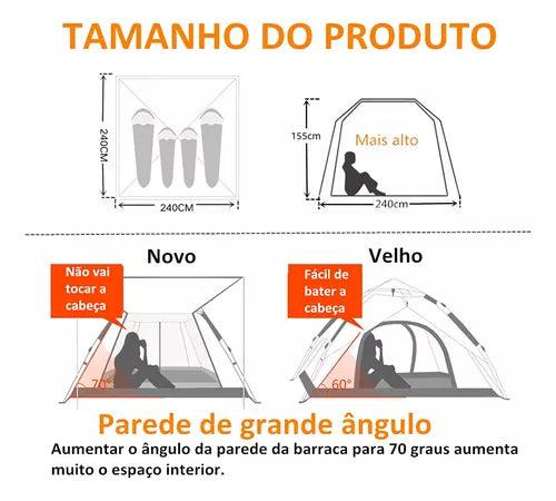 Barraca De Camping Automática Upf 50+ Impermeável 1500mm Grande Para 5-8 Pessoas
